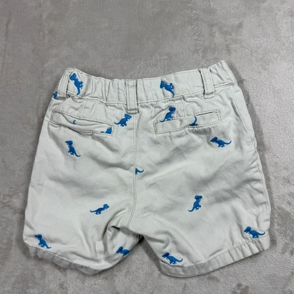 Children’s Place Blue Embroidered T-Rex Dinosaur Cream Chino Shorts Size 18-24 M